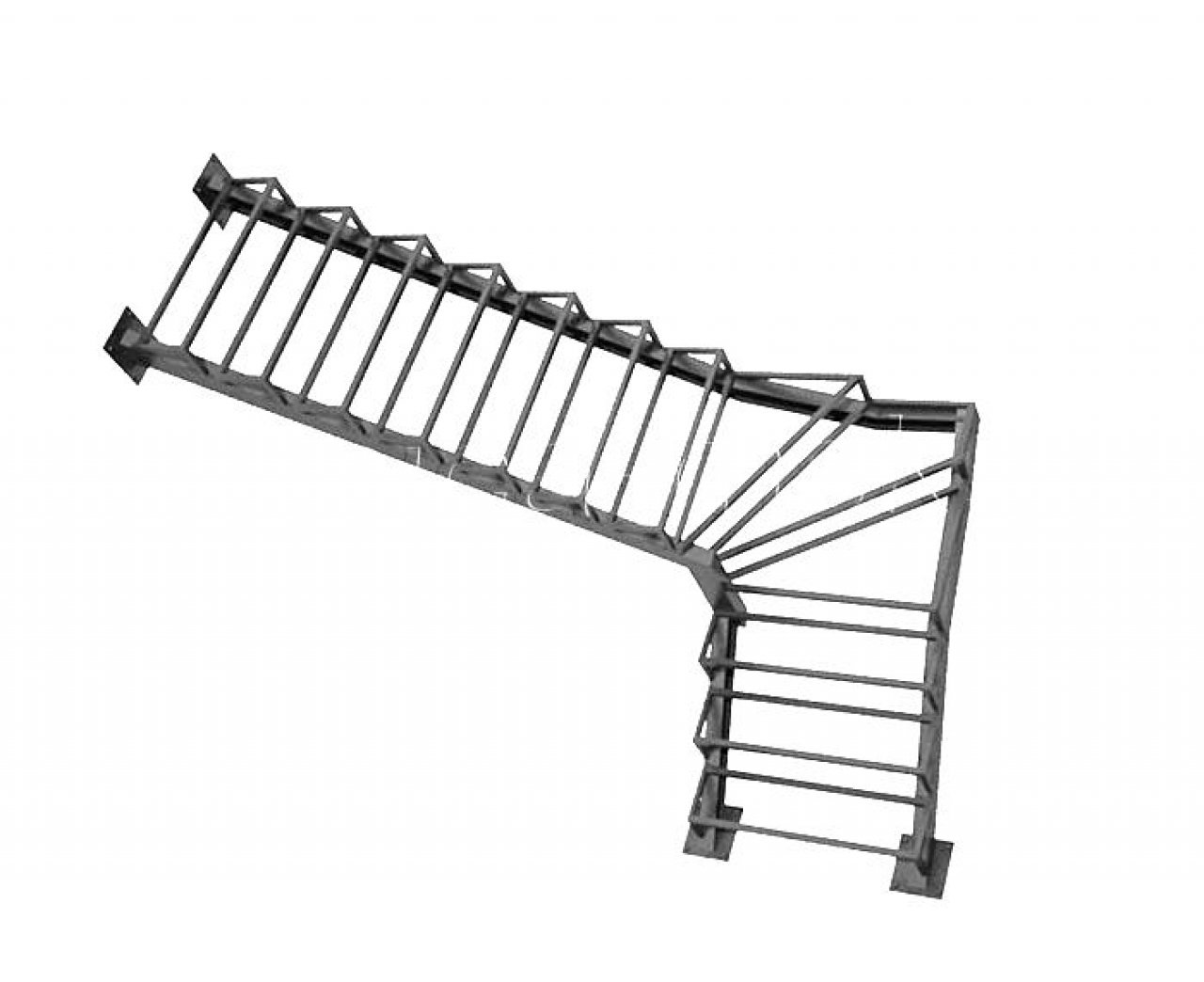 Металлокаркас лестницы с забежными ступенями